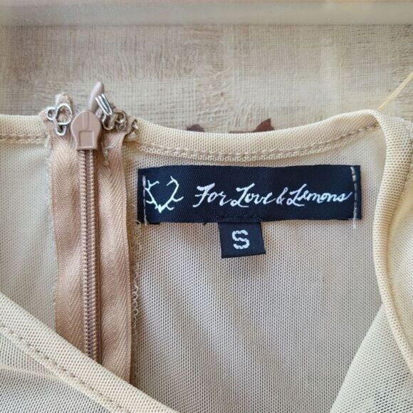 For Love & Lemons Beige Lulu Floral Sheer Mesh Flared Mini‎ Skater Dress Small - Picture 6 of 6